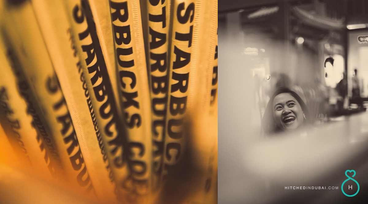 prewedding shoot at Starbucks Cafe Dubai