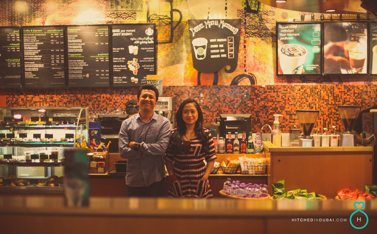 prewedding shoot at Starbucks Cafe Dubai
